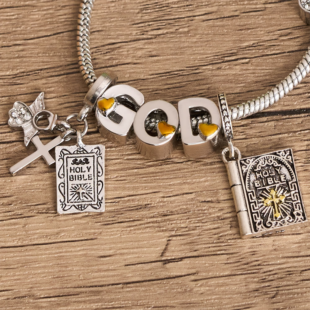 Christianartworkshop Bracelet à breloques DIEU et Bible avec croix et perles versets bibliques : un symbole de foi inébranlable et d’amour divin - image 4
