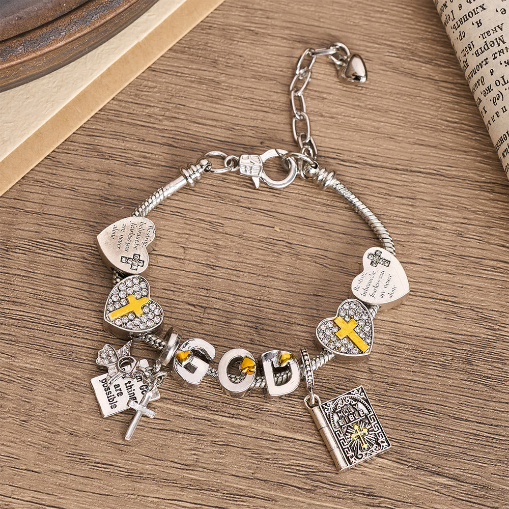 Christianartworkshop Bracelet à breloques DIEU et Bible avec croix et perles versets bibliques : un symbole de foi inébranlable et d’amour divin - Dieu et la Bible - image 0