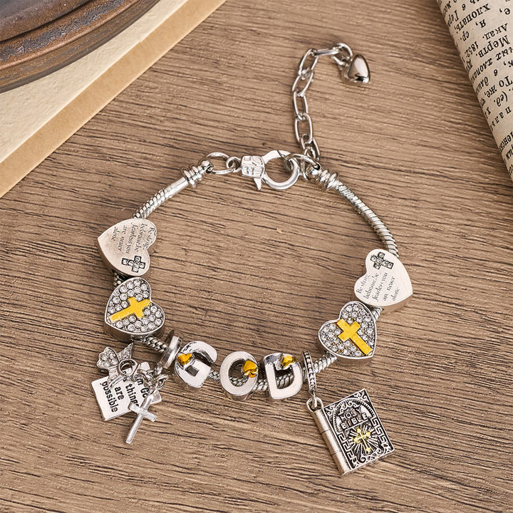 Christianartworkshop Bracelet à breloques DIEU et Bible avec croix et perles versets bibliques : un symbole de foi inébranlable et d’amour divin - Dieu et la Bible - image 0