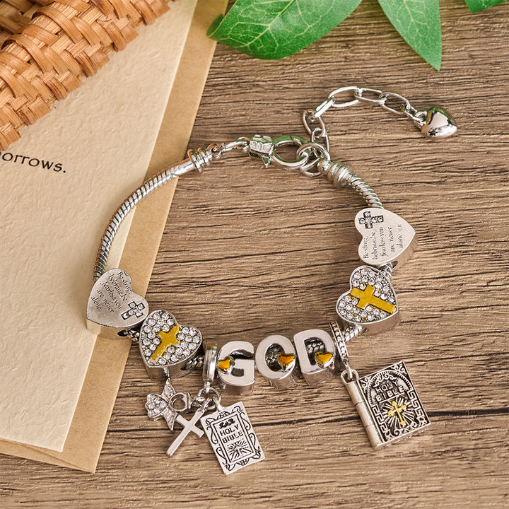 Christianartworkshop Bracelet à breloques DIEU et Bible avec croix et perles versets bibliques : un symbole de foi inébranlable et d’amour divin - image 1