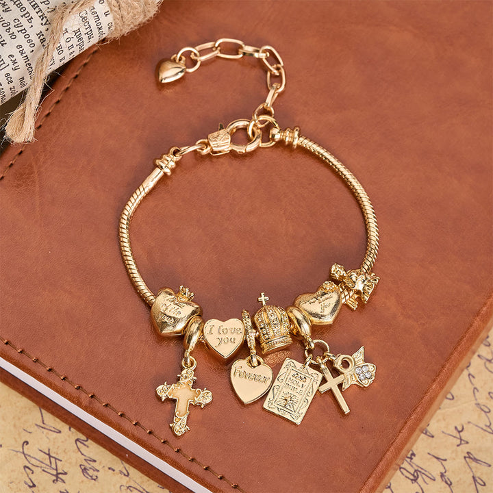 Christianartworkshop Bracelet à breloques ajustable orné de détails bibliques et royaux : un rappel de foi et de dévotion céleste - Doré - image 0