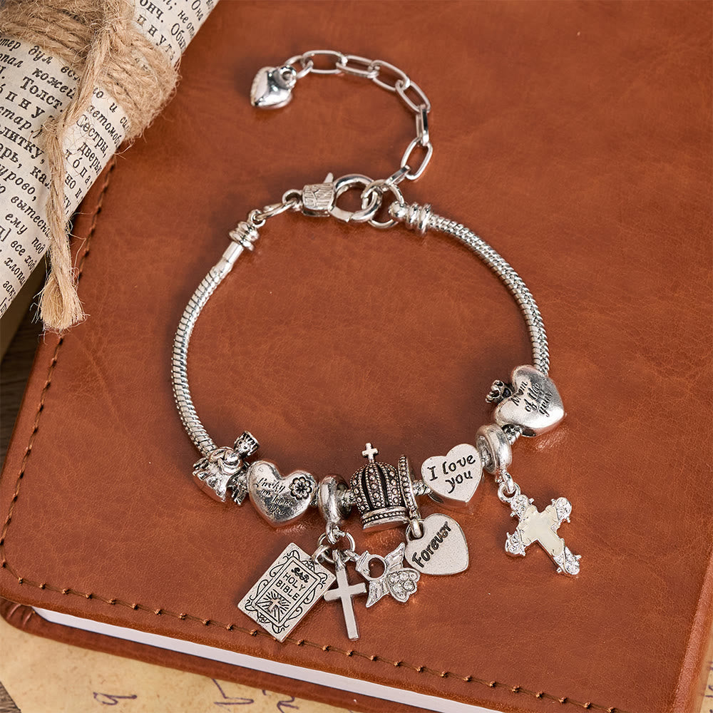 Christianartworkshop Bracelet à breloques ajustable orné de détails bibliques et royaux : un rappel de foi et de dévotion céleste - Argent - image 5