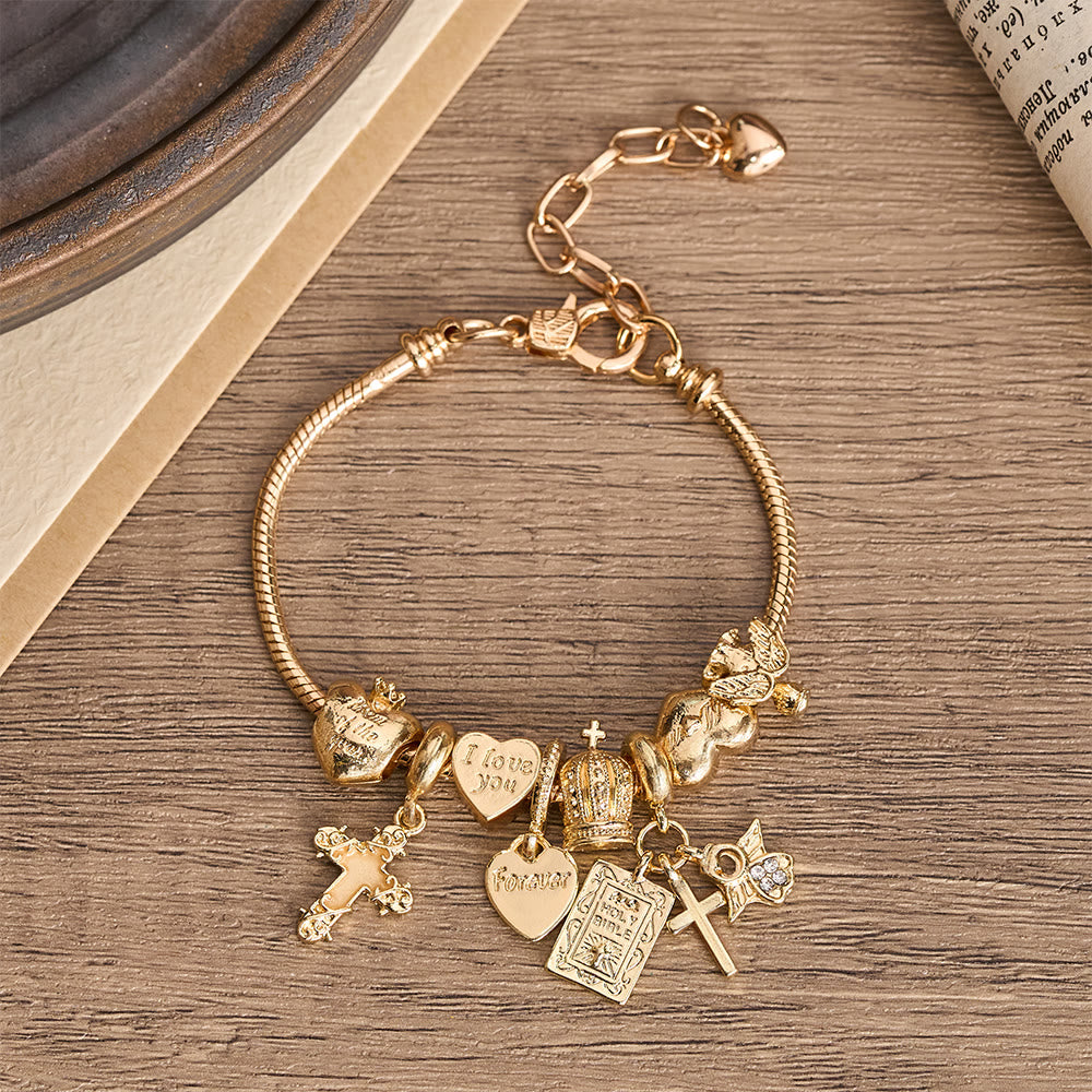 Christianartworkshop Bracelet à breloques ajustable orné de détails bibliques et royaux : un rappel de foi et de dévotion céleste - image 1