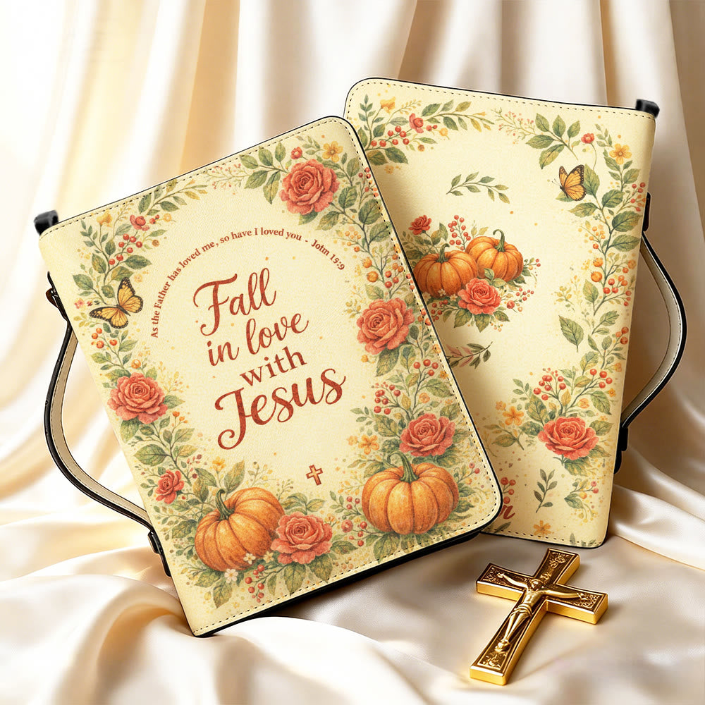 Christianartworkshop Couverture de Bible zippée « Tombez amoureux de Jésus » à motifs floraux et citrouilles - image 14