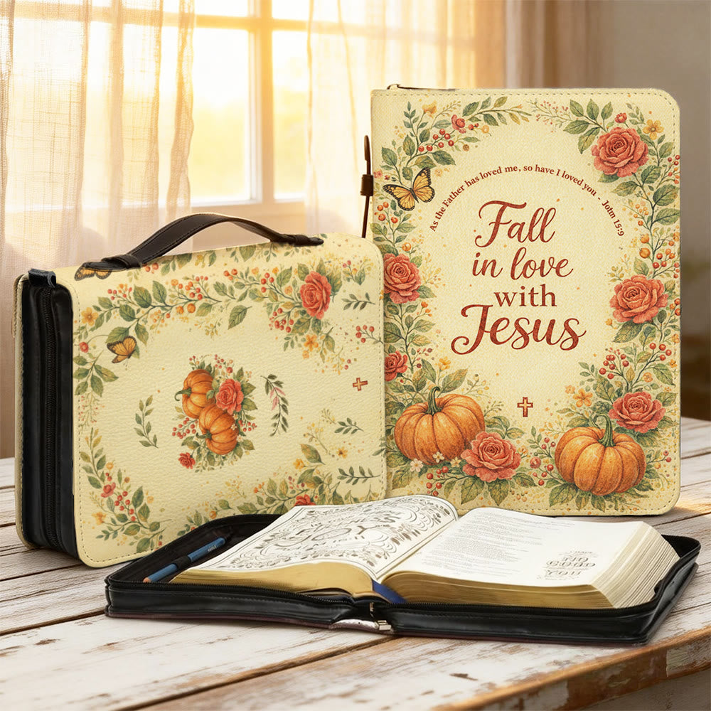 Christianartworkshop Couverture de Bible zippée « Tombez amoureux de Jésus » à motifs floraux et citrouilles - 2XL - Standard (sans personnalisation) - image 1