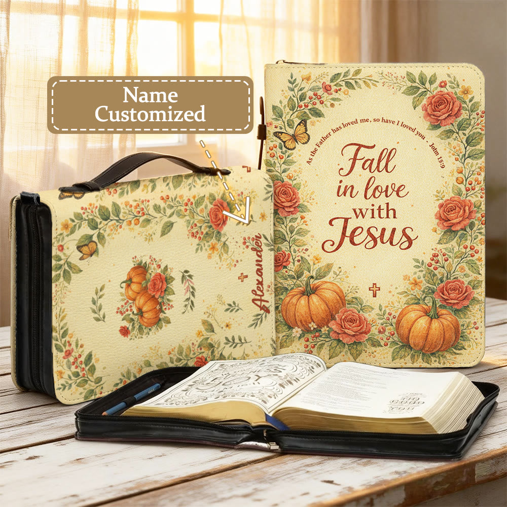 Christianartworkshop Couverture de Bible zippée « Tombez amoureux de Jésus » à motifs floraux et citrouilles - 2XL - Nom personnalisé - image 0