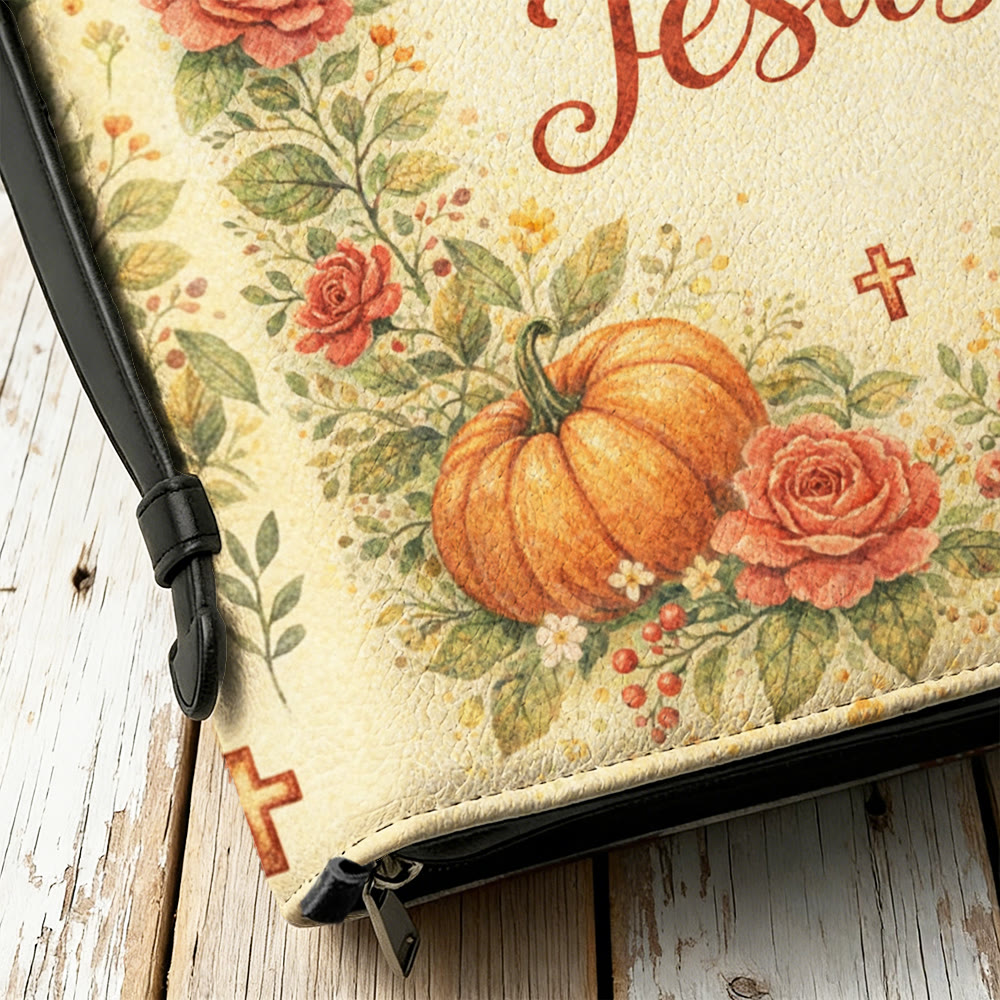 Christianartworkshop Couverture de Bible zippée « Tombez amoureux de Jésus » à motifs floraux et citrouilles - image 7