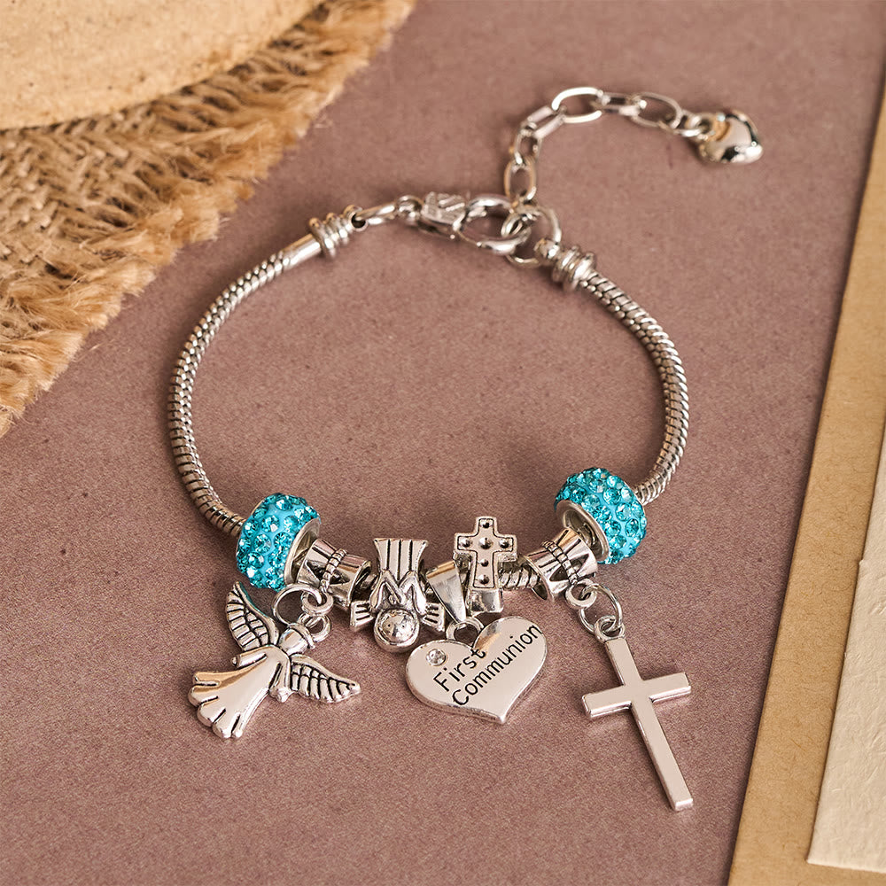 Christianartworkshop Bracelet de Première Communion pour Enfants avec Ange et Croix : Symbole de Foi et de Bénédiction Divine - image 1