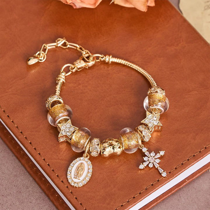 Christianartworkshop Bracelet orné de la Vierge Marie et d'une croix : un symbole éclatant de la grâce mariale et de la rédemption - Notre-Dame et la Croix - image 0