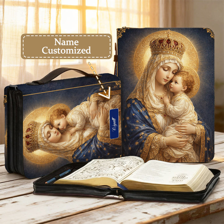 Christianartworkshop Couverture de Bible zippée avec portrait de la Vierge à l'Enfant - 2XL - Nom personnalisé - image 0