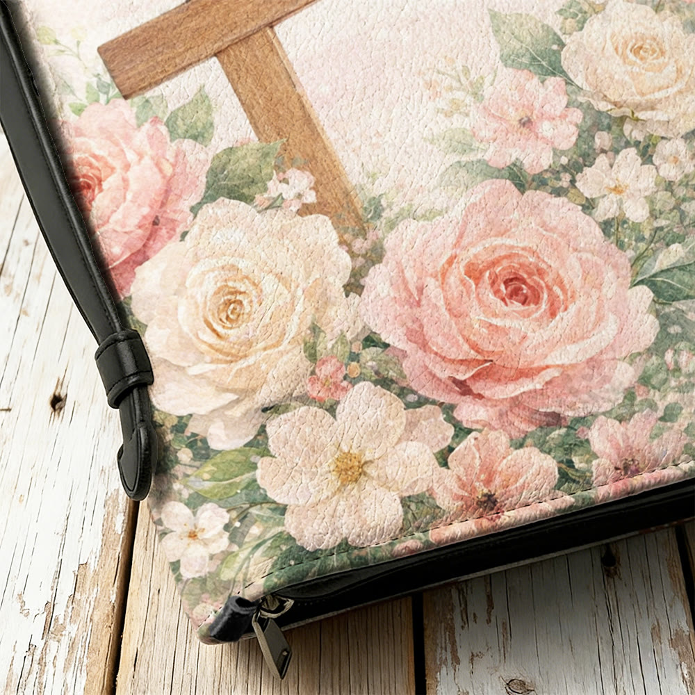 Christianartworkshop Couverture de Bible zippée « Priez d'abord » à motif floral doux et croix, avec motif floral et croix. - image 12