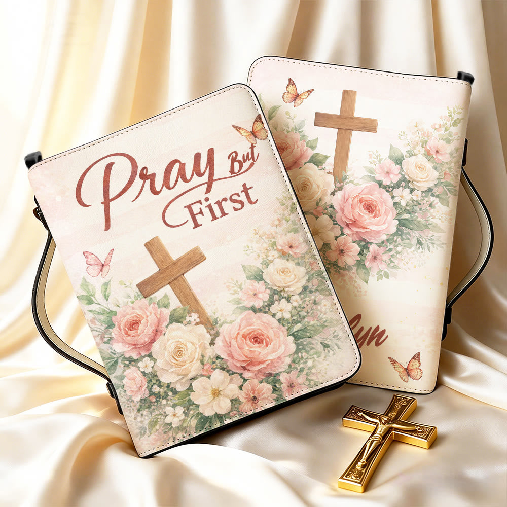 Christianartworkshop Couverture de Bible zippée « Priez d'abord » à motif floral doux et croix, avec motif floral et croix. - image 8