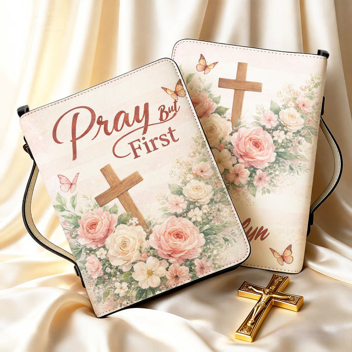 Christianartworkshop Couverture de Bible zippée « Priez d'abord » à motif floral doux et croix, avec motif floral et croix. - image 8