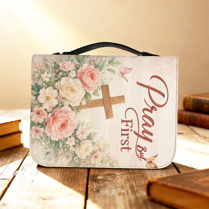 Christianartworkshop Couverture de Bible zippée « Priez d'abord » à motif floral doux et croix, avec motif floral et croix. - image 9