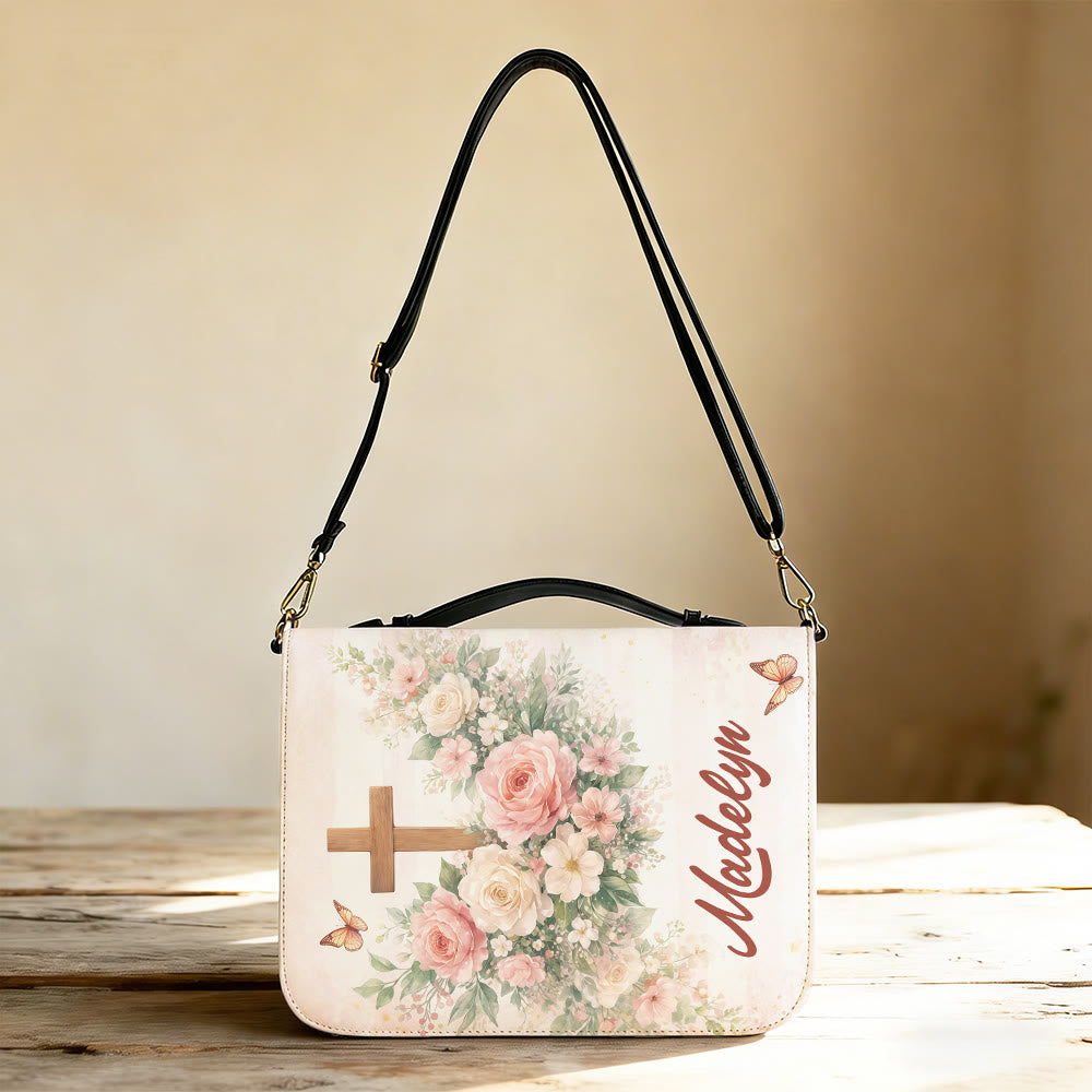 Christianartworkshop Couverture de Bible zippée « Priez d'abord » à motif floral doux et croix, avec motif floral et croix. - image 2