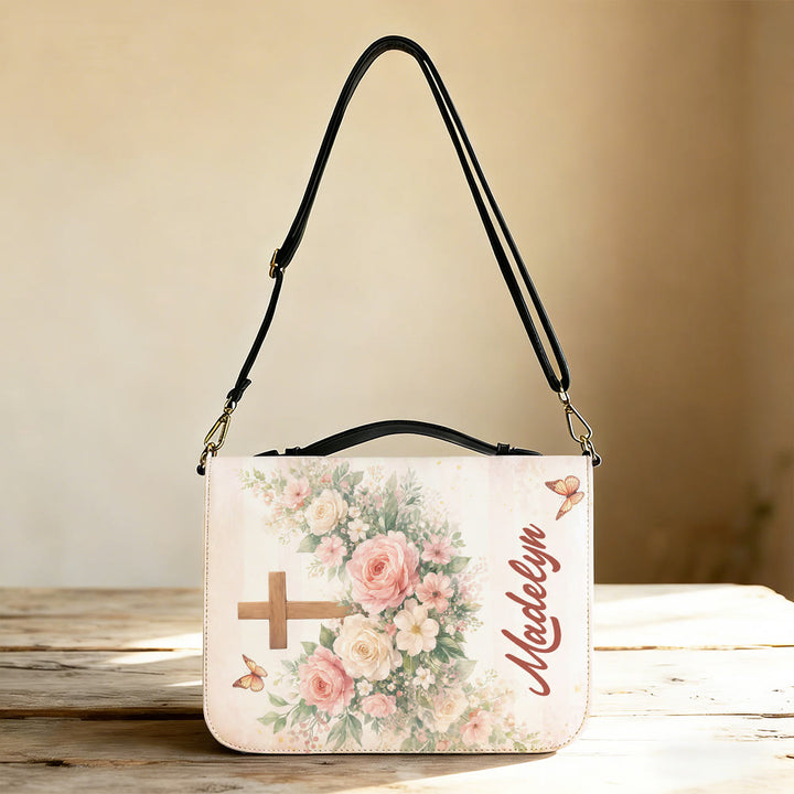 Christianartworkshop Couverture de Bible zippée « Priez d'abord » à motif floral doux et croix, avec motif floral et croix. - image 2