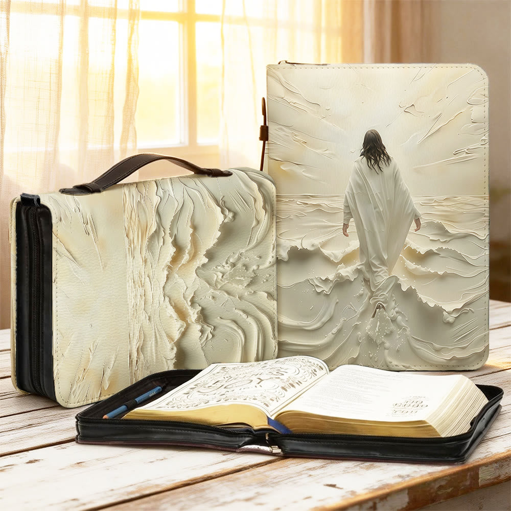 Christianartworkshop Couverture de Bible illustrée avec Jésus marchant sur l'eau, tons neutres - 2XL - Standard (sans personnalisation) - image 1