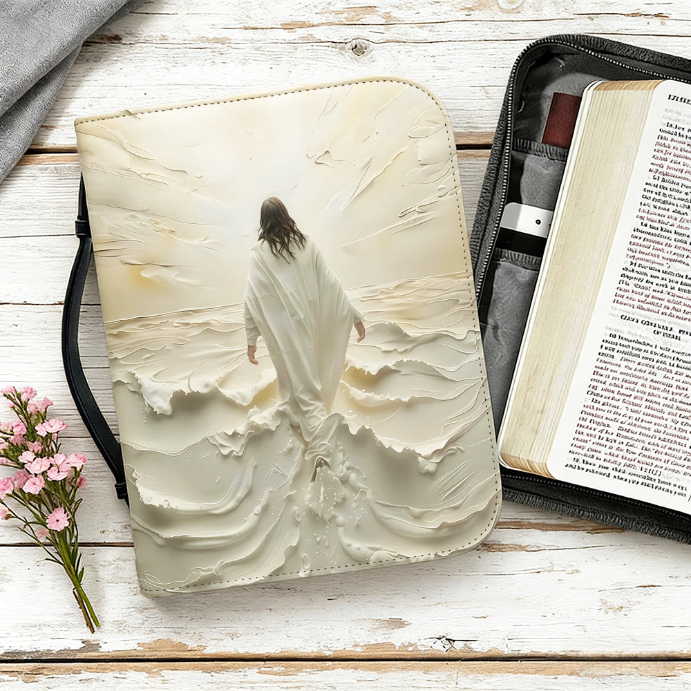 Christianartworkshop Couverture de Bible illustrée avec Jésus marchant sur l'eau, tons neutres - image 13