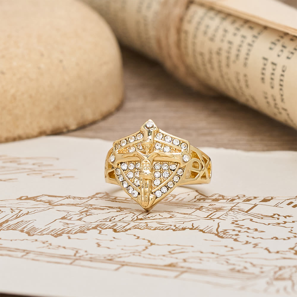 Christianartworkshop Bague chevalière crucifix en forme de bouclier sertie de pavés de zircon : un symbole de foi et de protection divine - image 5