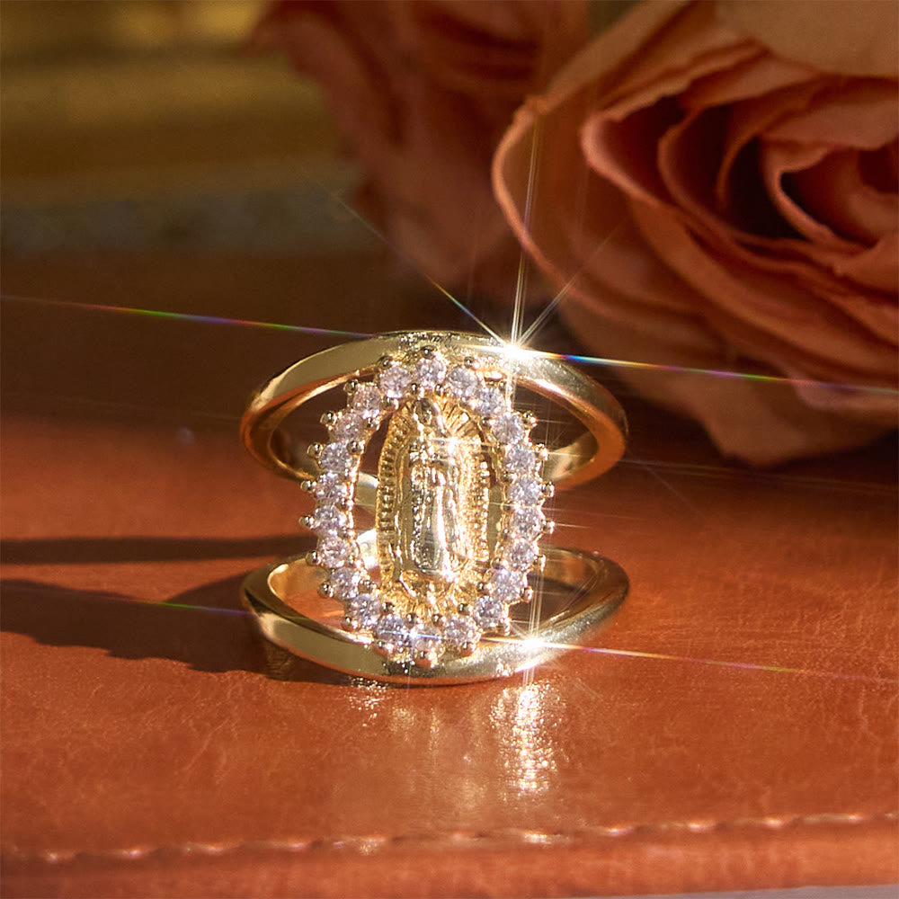 Christianartworkshop Bague Notre-Dame de Guadalupe avec halo de zircon : un symbole de la grâce mariale et de la lumière divine - Notre-Dame (Convient aux tailles américaines 9 à 12) - image 0