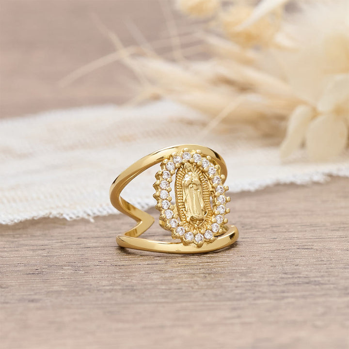 Christianartworkshop Bague Notre-Dame de Guadalupe avec halo de zircon : un symbole de la grâce mariale et de la lumière divine - image 4