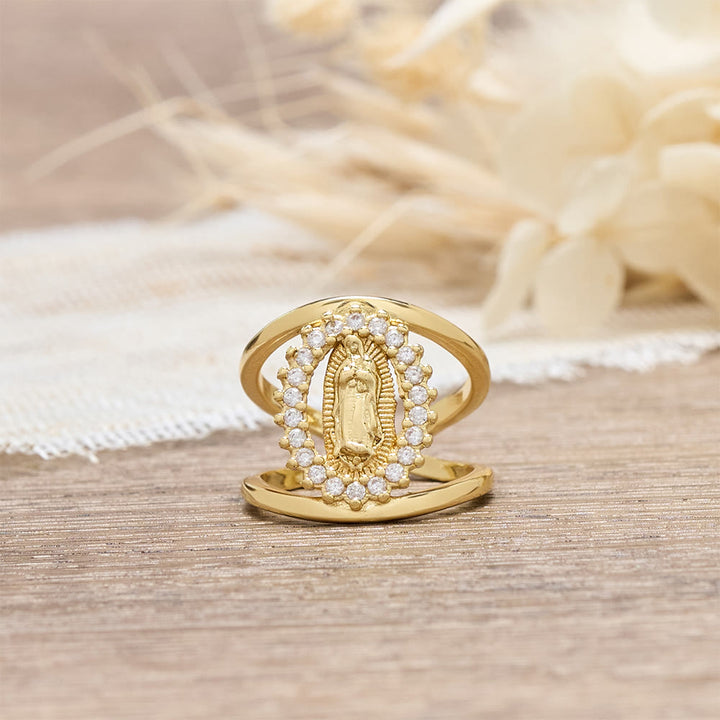 Christianartworkshop Bague Notre-Dame de Guadalupe avec halo de zircon : un symbole de la grâce mariale et de la lumière divine - image 5