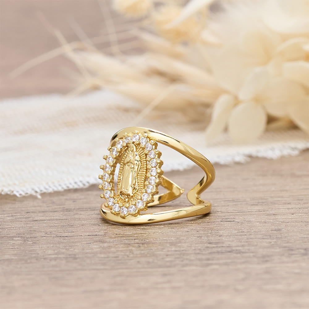 Christianartworkshop Bague Notre-Dame de Guadalupe avec halo de zircon : un symbole de la grâce mariale et de la lumière divine - image 3