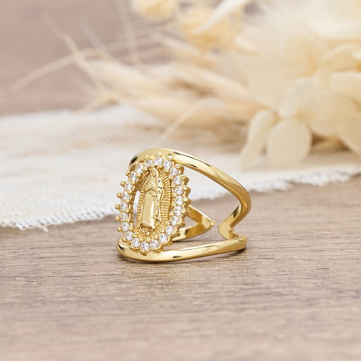 Christianartworkshop Bague Notre-Dame de Guadalupe avec halo de zircon : un symbole de la grâce mariale et de la lumière divine - image 3