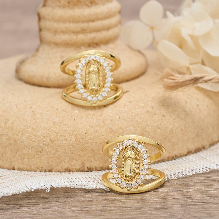 Christianartworkshop Bague Notre-Dame de Guadalupe avec halo de zircon : un symbole de la grâce mariale et de la lumière divine - image 2