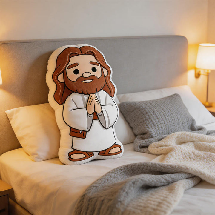 Christianartworkshop Coussin en peluche en forme de Jésus en prière, motif dessin animé mignon : décoration d'intérieur fantaisiste inspirée par la foi - 24" (60 cm) - image 0
