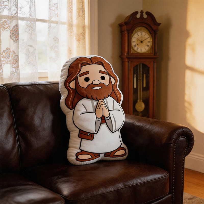 Christianartworkshop Coussin en peluche en forme de Jésus en prière, motif dessin animé mignon : décoration d'intérieur fantaisiste inspirée par la foi - image 2