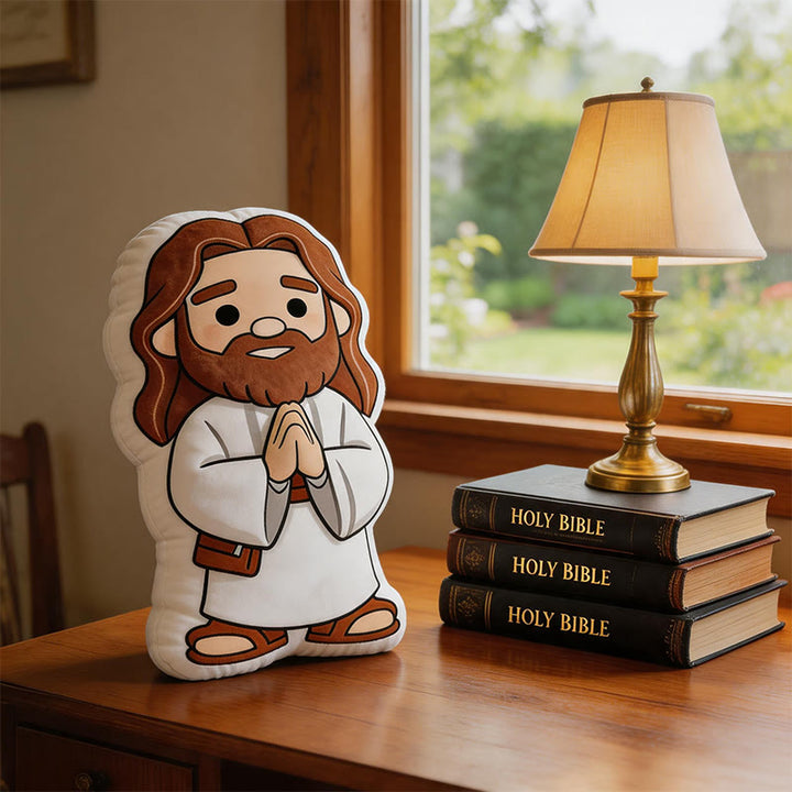 Christianartworkshop Coussin en peluche en forme de Jésus en prière, motif dessin animé mignon : décoration d'intérieur fantaisiste inspirée par la foi - image 3