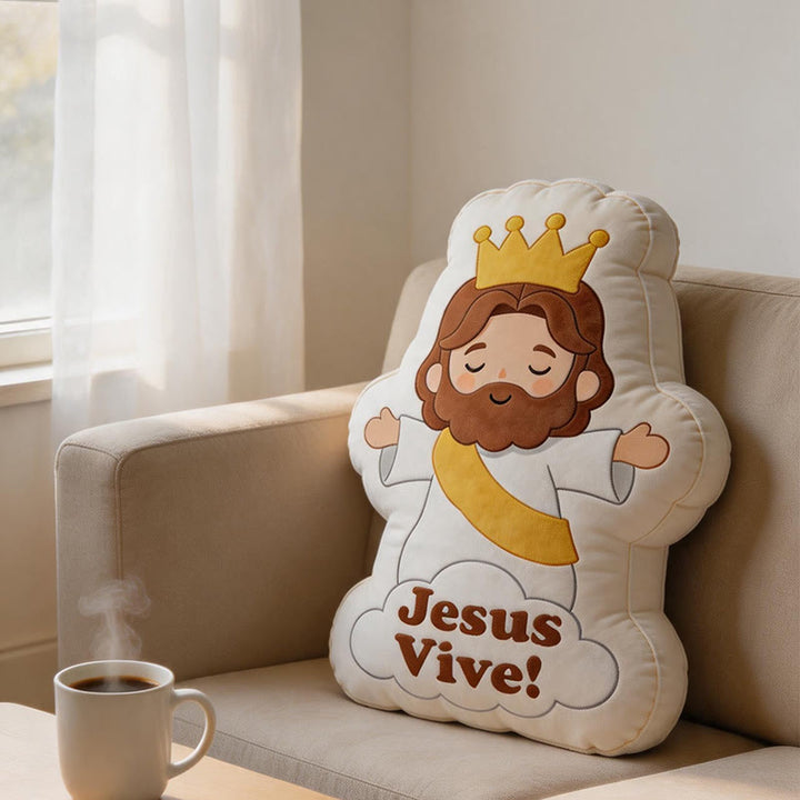 Christianartworkshop Coussin en peluche doux à l'effigie de Jesus Vive : un accessoire de décoration chaleureux et inspiré par la foi - image 2
