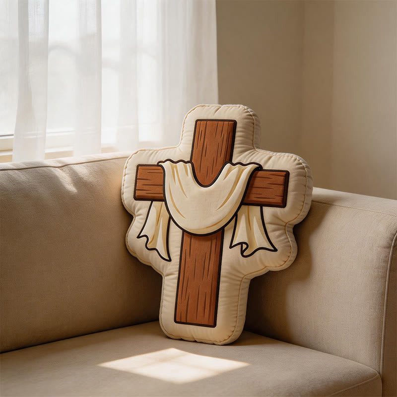 Christianartworkshop Coussin en peluche en forme de croix avec tissu drapé : Décoration intérieure chaleureuse inspirée par la foi - 24" (60 cm) - image 0