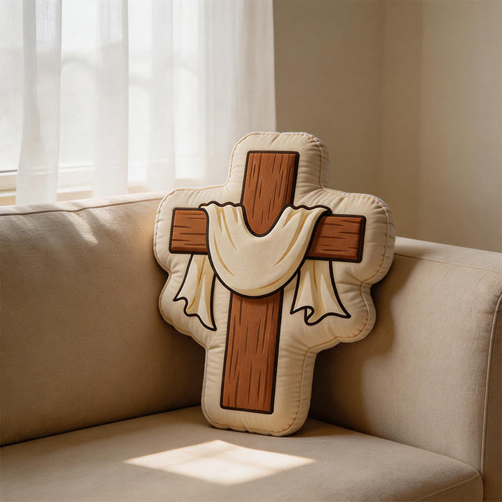 Christianartworkshop Coussin en peluche en forme de croix avec tissu drapé : Décoration intérieure chaleureuse inspirée par la foi - 24" (60 cm) - image 0