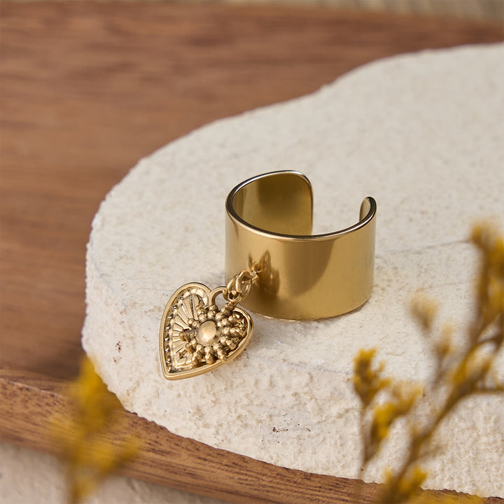 Christianartworkshop Bague ouverte Premium Faith Charm ornée de multiples symboles : un emblème sacré de foi inébranlable - Sacré-Cœur d'Or - image 5