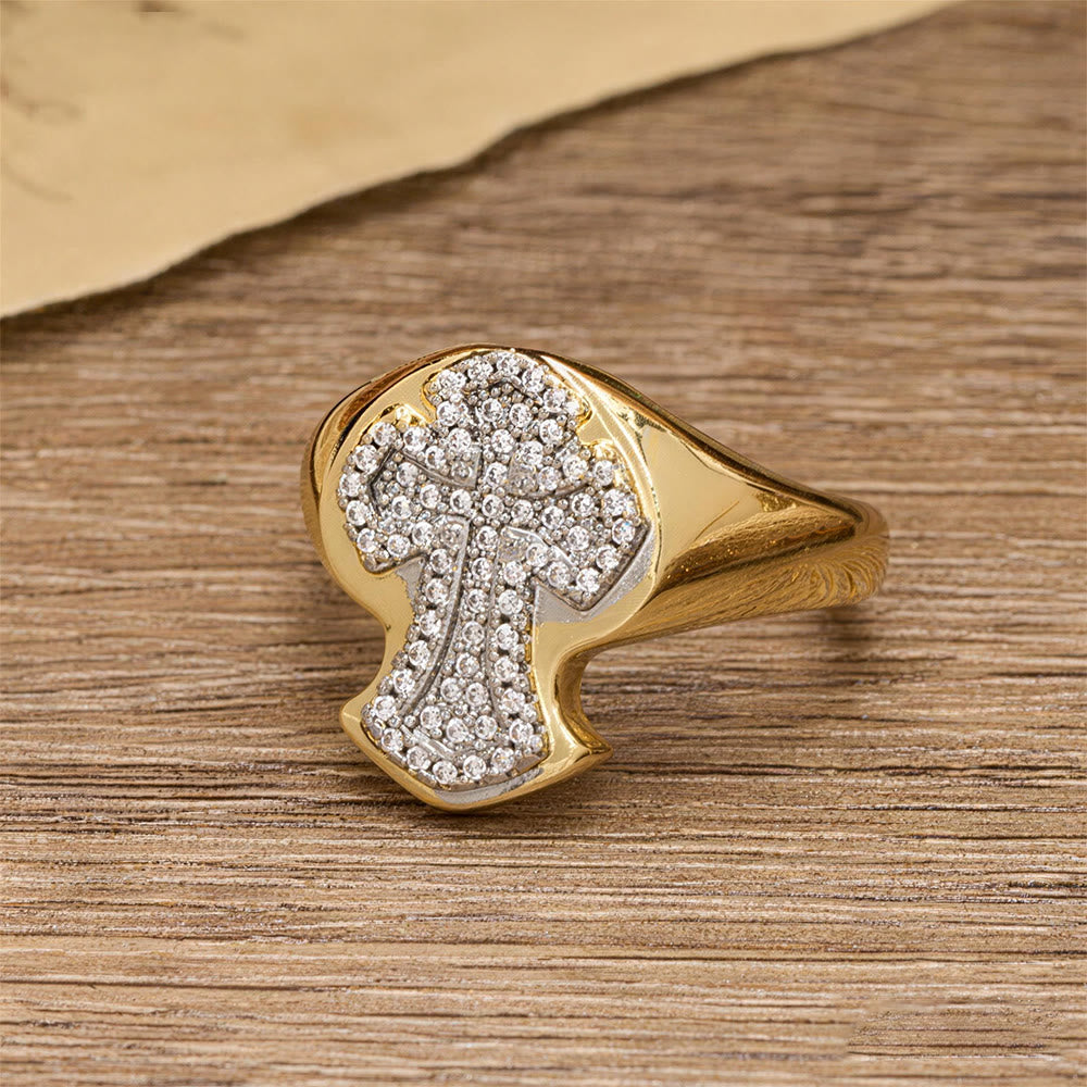 Christianartworkshop Bague croix pavée à large anneau : un emblème intemporel de la grâce rédemptrice - image 3