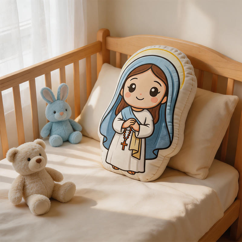 Christianartworkshop Coussin en peluche mignon en forme de Notre-Dame avec chapelet : Décoration intérieure chaleureuse inspirée par la foi - image 2