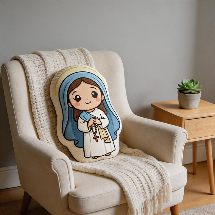 Christianartworkshop Coussin en peluche mignon en forme de Notre-Dame avec chapelet : Décoration intérieure chaleureuse inspirée par la foi - image 3