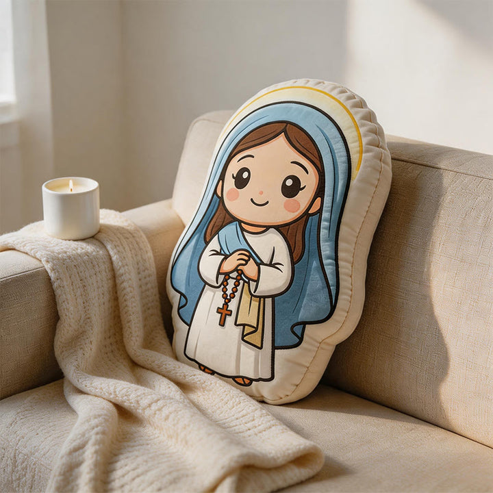 Christianartworkshop Coussin en peluche mignon en forme de Notre-Dame avec chapelet : Décoration intérieure chaleureuse inspirée par la foi - image 4