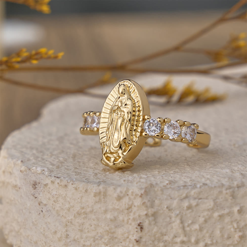Christianartworkshop Bague ajustable Notre-Dame et Croix en zircon : Symboles de la grâce mariale et de l'amour rédempteur - image 2