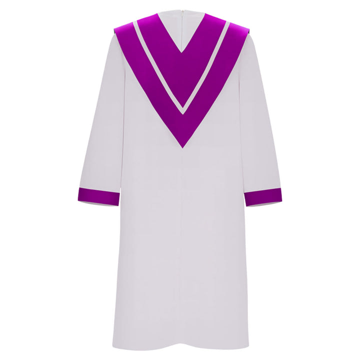 Robe de clergé blanche classique Christianartworkshop avec col en V contrastant et détails en croix - image 4