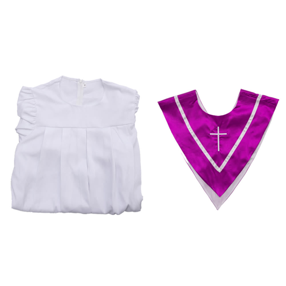 Robe de clergé blanche classique Christianartworkshop avec col en V contrastant et détails en croix - image 8