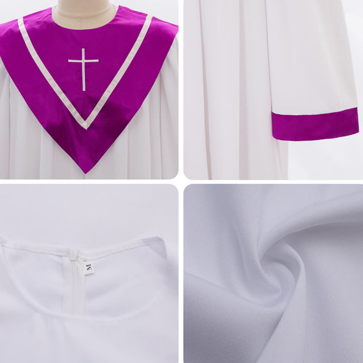 Robe de clergé blanche classique Christianartworkshop avec col en V contrastant et détails en croix - image 7