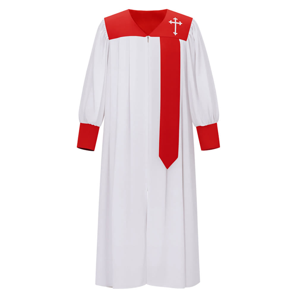 Robe de clergé blanche distinctive de Christianartworkshop avec col rouge et emblème de croix - image 0