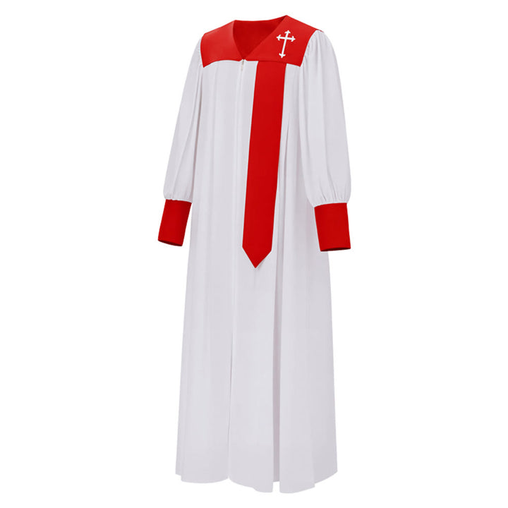 Robe de clergé blanche distinctive de Christianartworkshop avec col rouge et emblème de croix - image 1