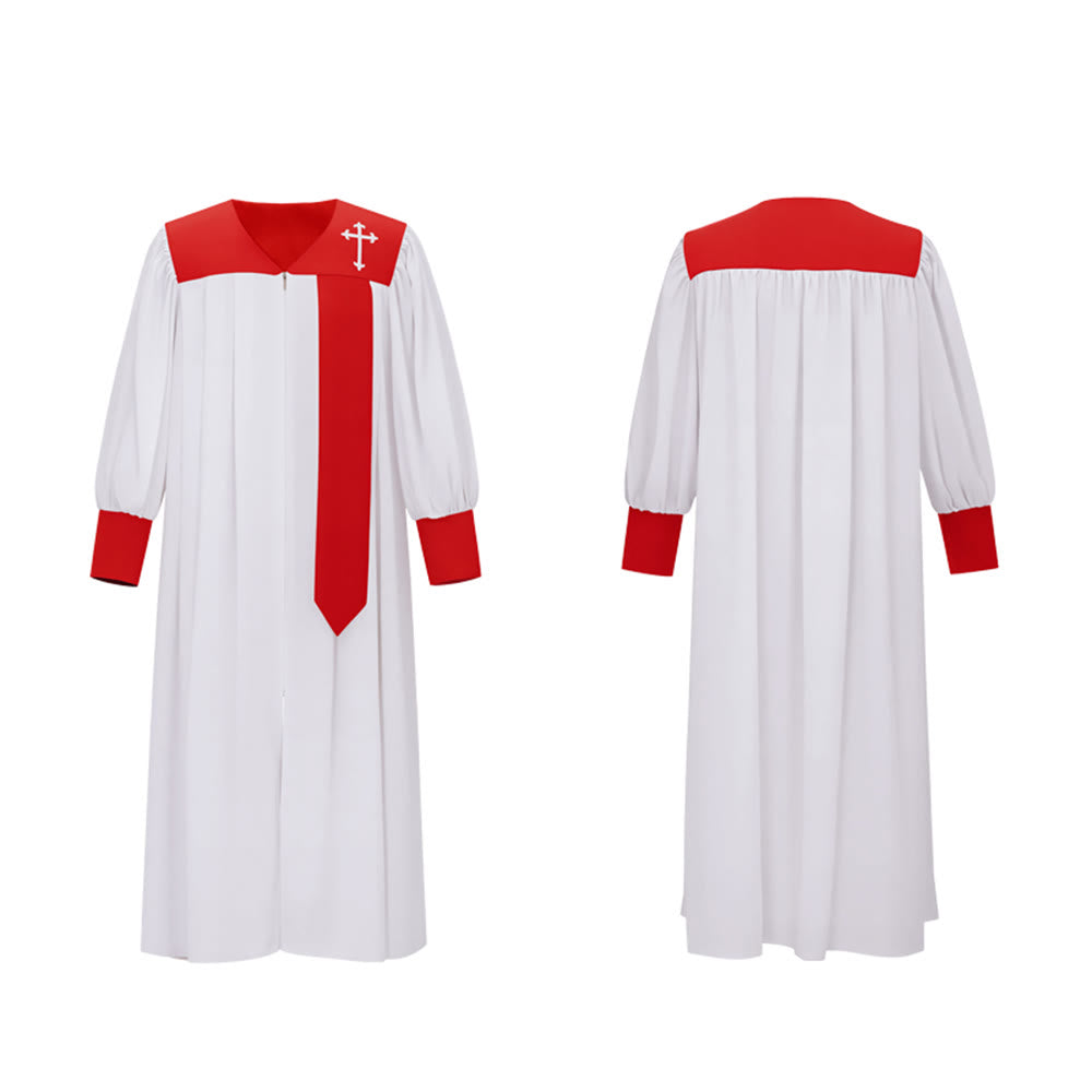 Robe de clergé blanche distinctive de Christianartworkshop avec col rouge et emblème de croix - image 15