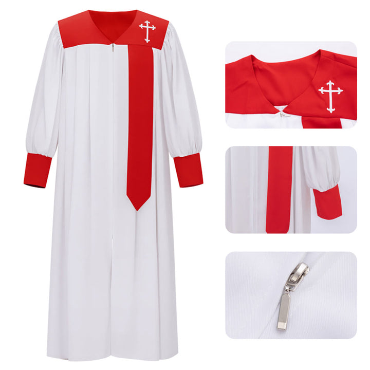 Robe de clergé blanche distinctive de Christianartworkshop avec col rouge et emblème de croix - 2XL - image 3