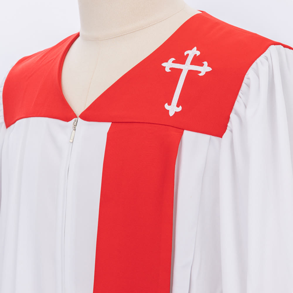 Robe de clergé blanche distinctive de Christianartworkshop avec col rouge et emblème de croix - image 7