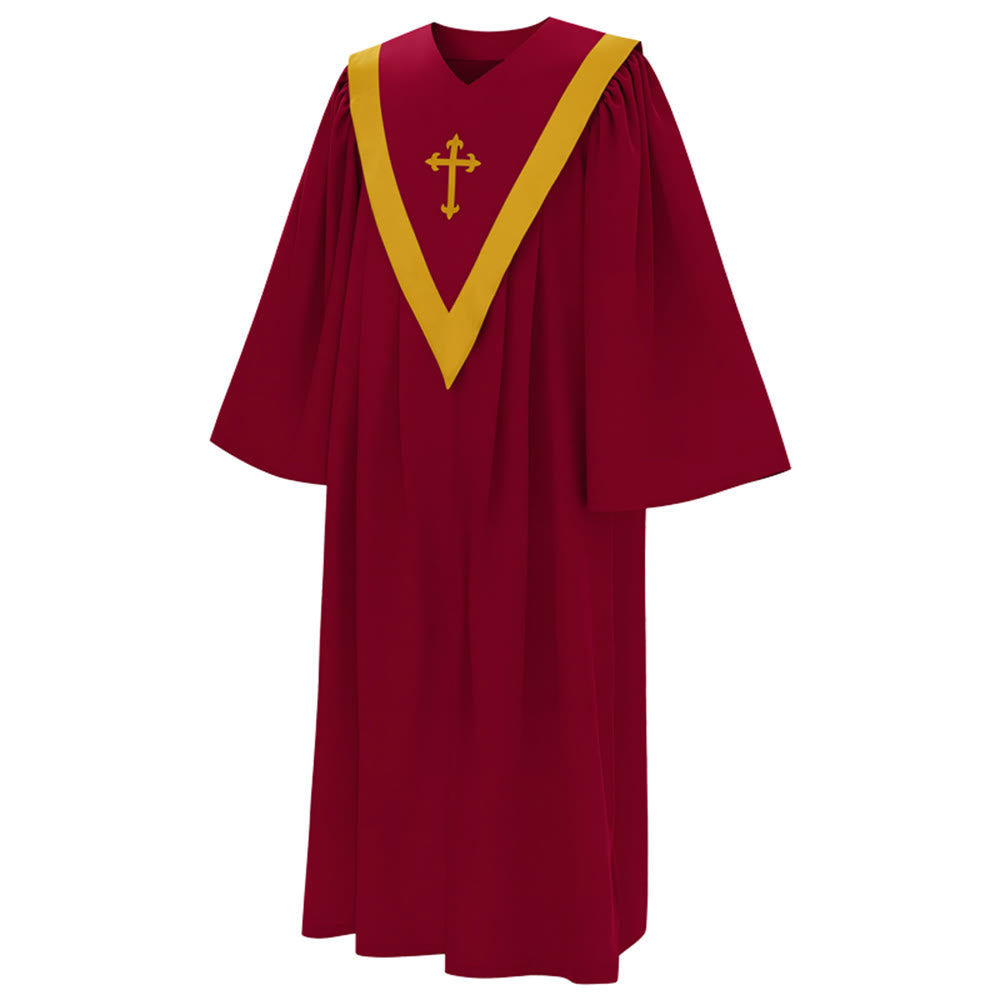 Robe de clergé traditionnelle bordeaux de Christianartworkshop avec croix dorée et col en V. - image 2